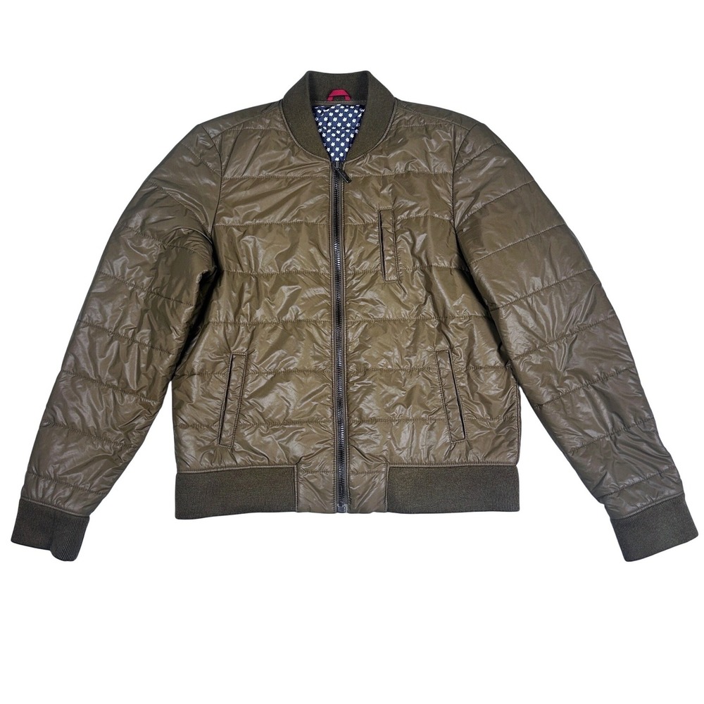 ED Ellen DeGeneres Puffer Bomber Jacket Womens L Olive Green Quilted Nylon Coat